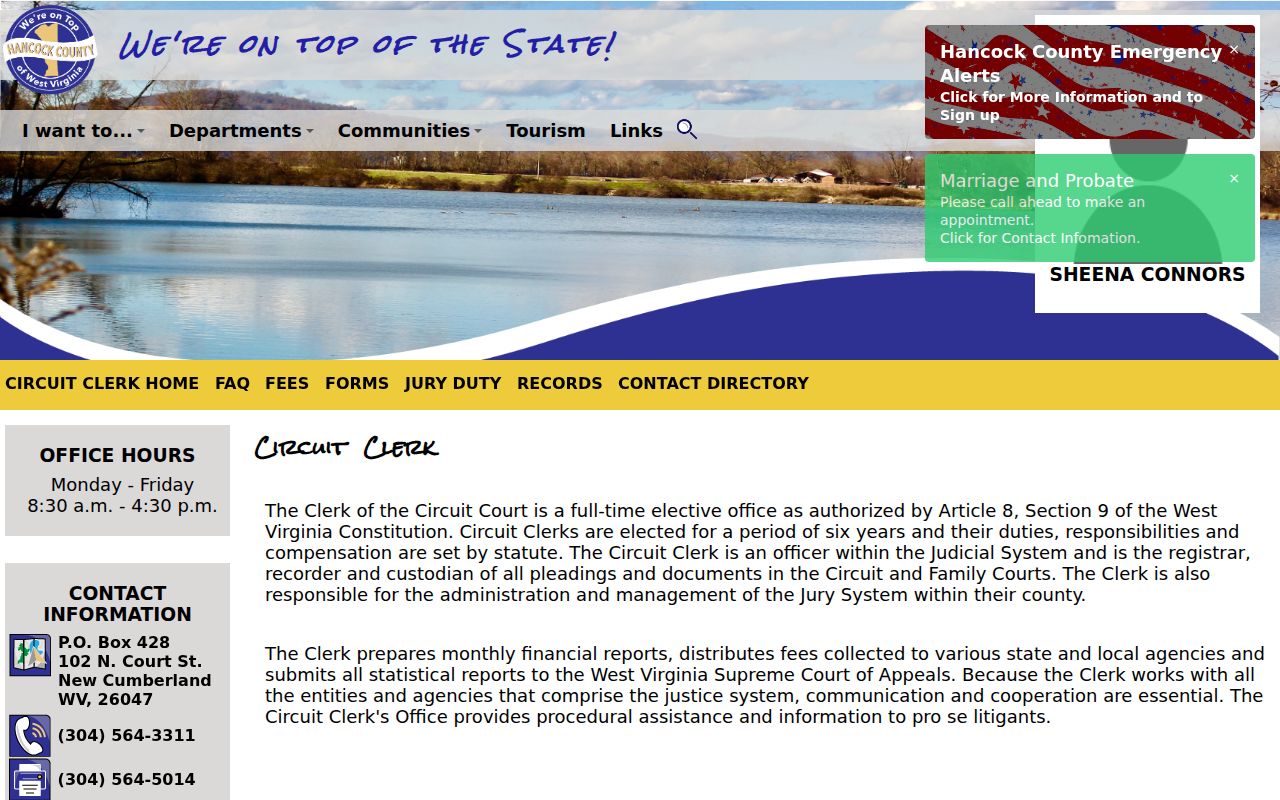Hancock County Circuit Clerk duties and court-record custody page