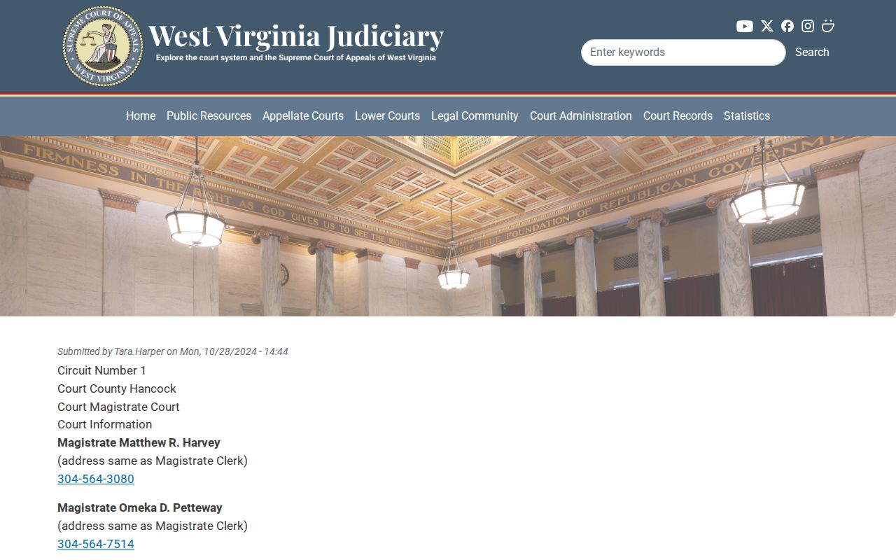 Hancock County Magistrate Court and clerk contact listing for case lookup help